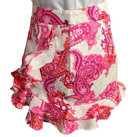 Shein Dresses & Skirts - Shein Summer Paisley Ruffle Mini Skirt Size S White Pink & Orange